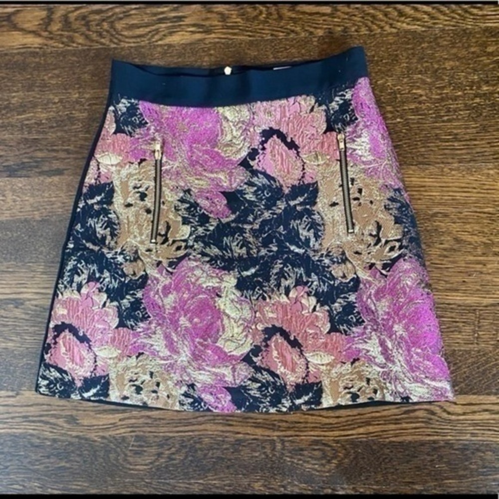 Jayson Brunsdon Gold and Purple Metallic Brocade Skirt with Black Back Size‎ 8